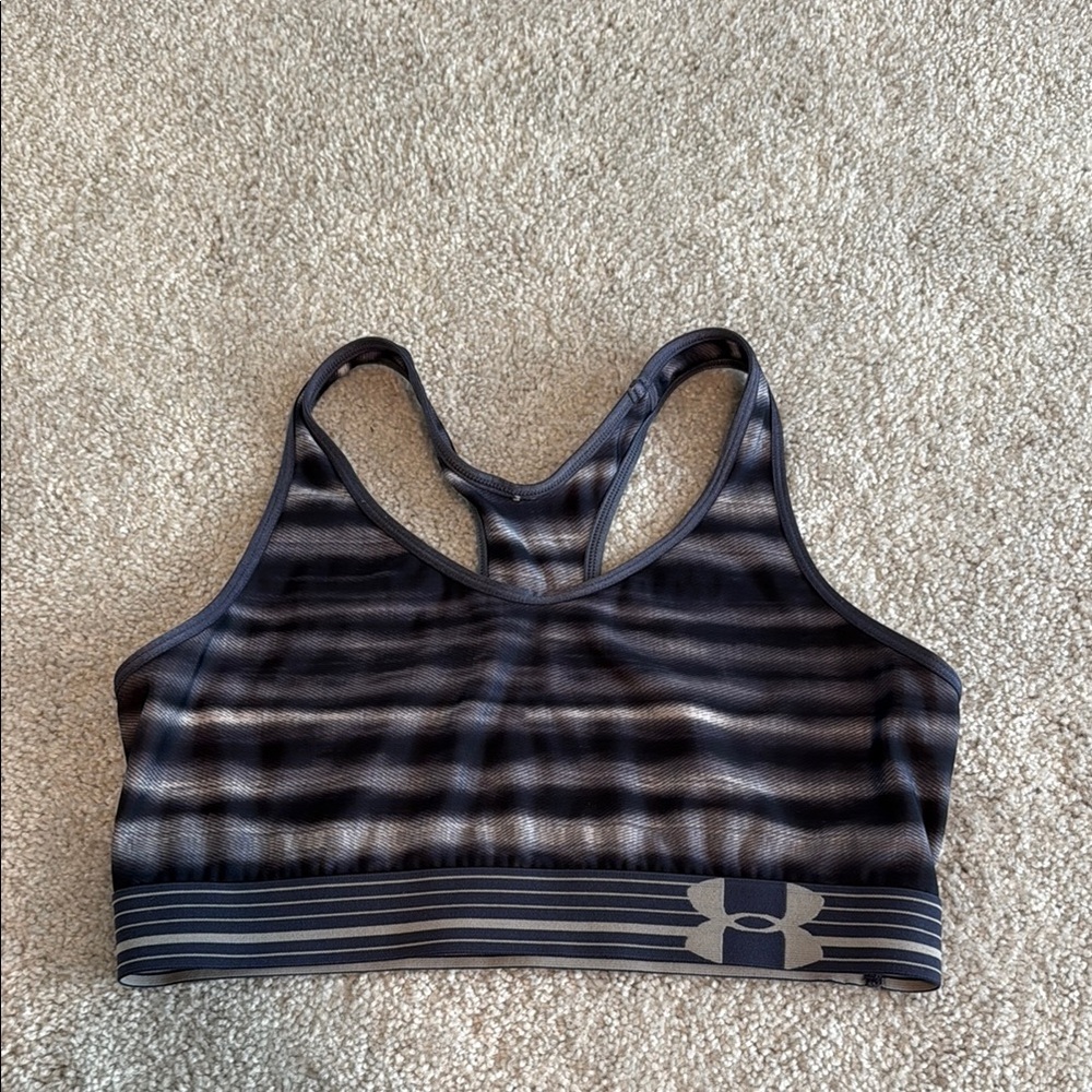 Under Armour Navy Blue & White Sports Bra Moisture-Wicking Racerback